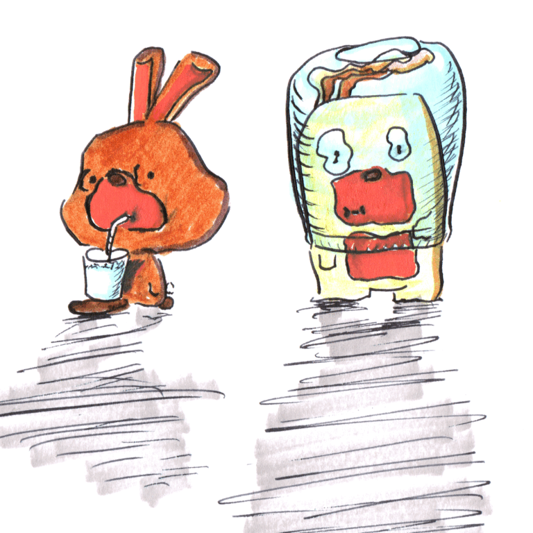 bunny bear Charlie sipping water