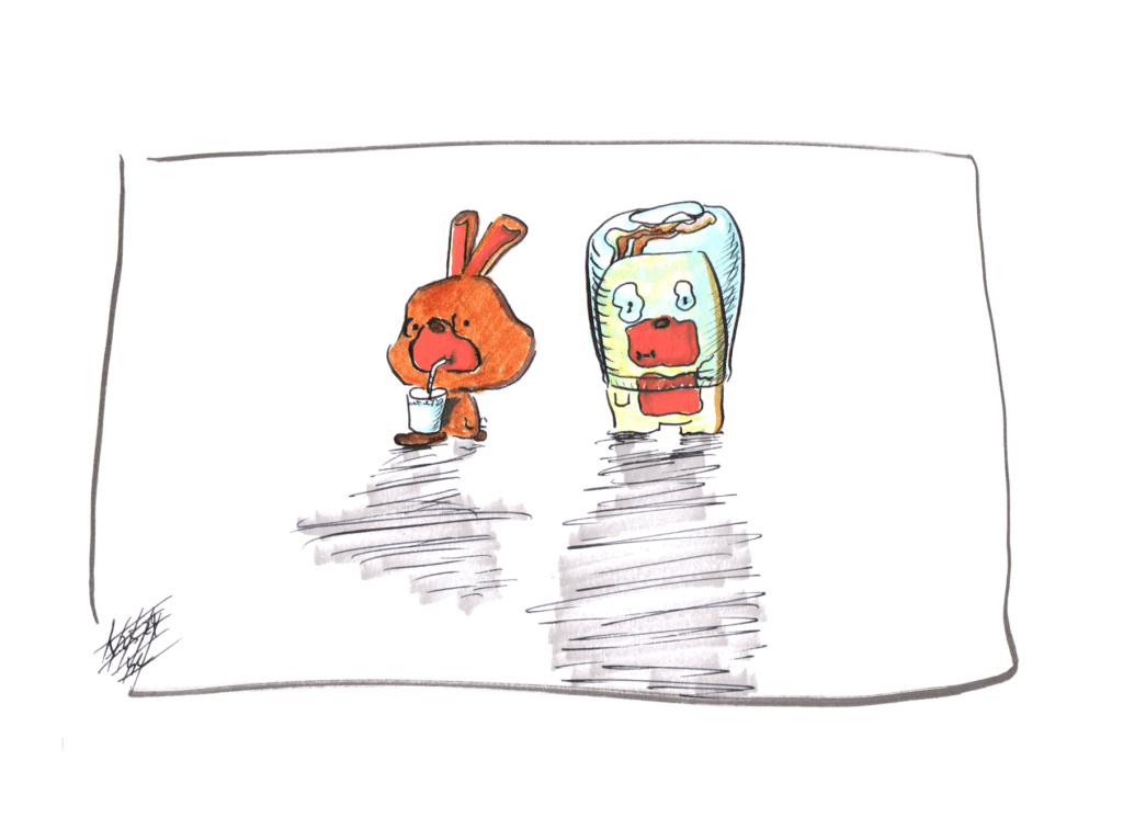 Charlie drinking water and Kevin under water