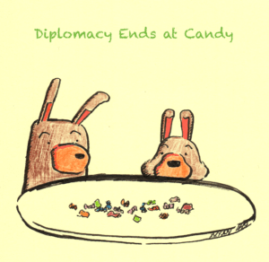 bunny bear kevin and charlie splitting candies after holloween