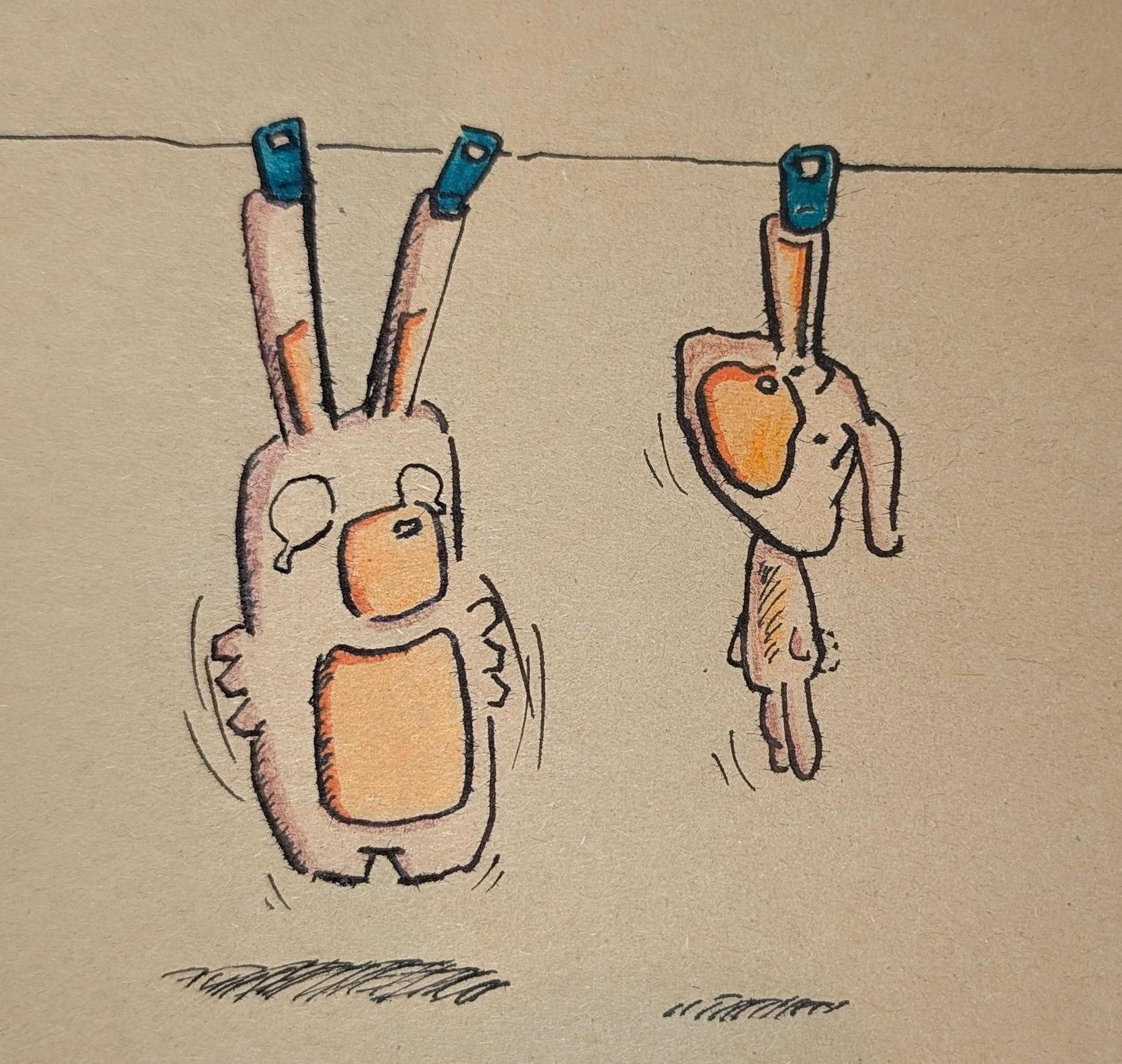 bunny bears hanging around by clothespins