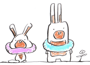 bunny bears in floaties prepared to swim