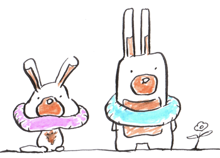 bunny bears in floaties prepared to swim