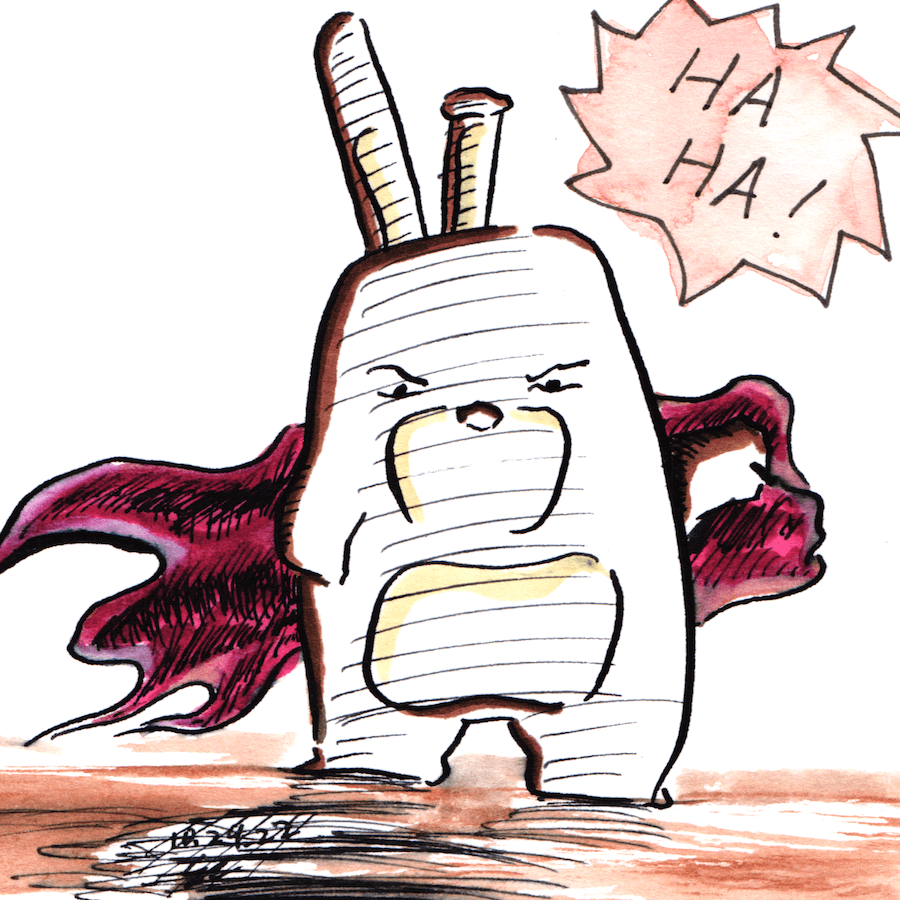 Bunny bear Kev in cape going HAHA