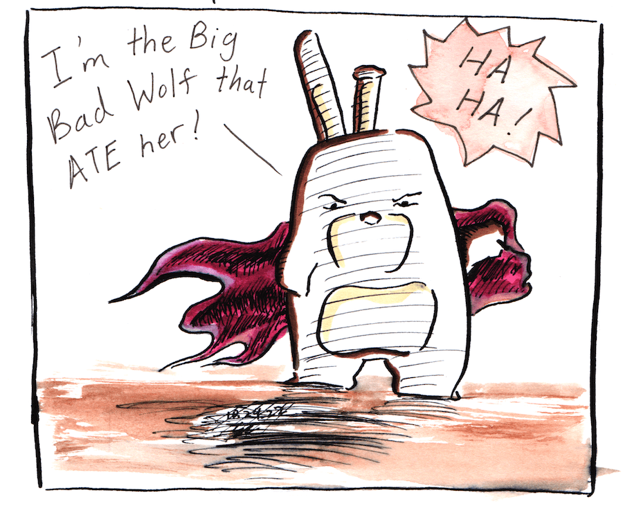 Bunny bear Kevin ate little red riding hood