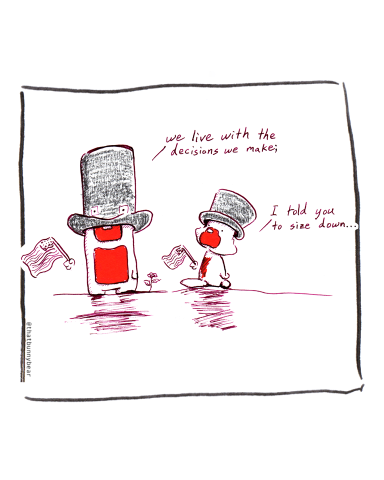 sketch of a bunny bear character with anatomical notes, showcasing the persistent design behind the Attempts Were Made brand.