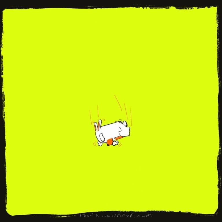 Hand-drawn comic: Kev the bunny bear tumbles through an empty chartreuse sky, mid-fall, with speed lines around him.